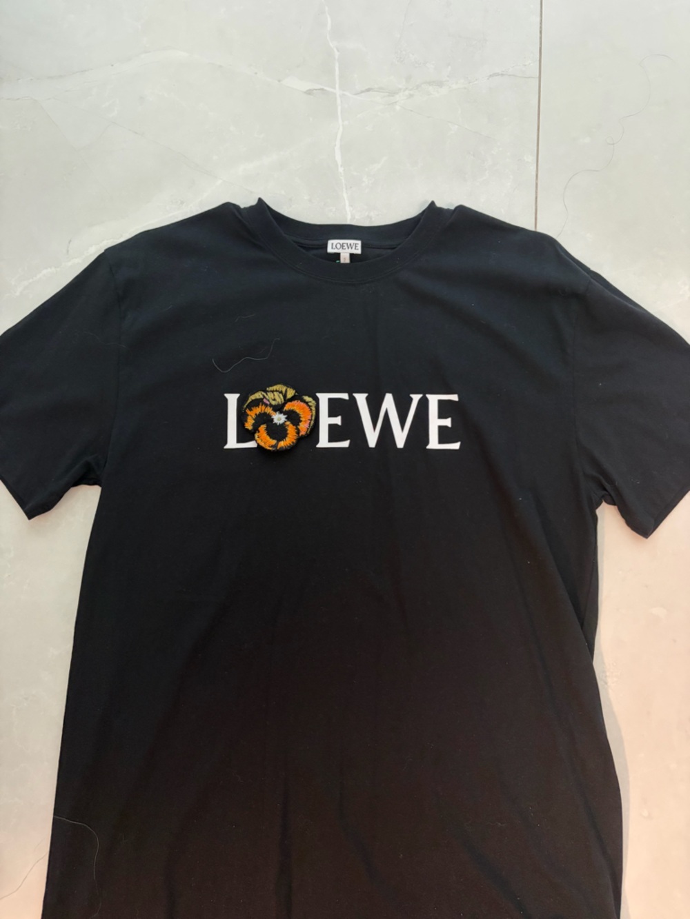 Loewe Black Tee with White Logo Stitching